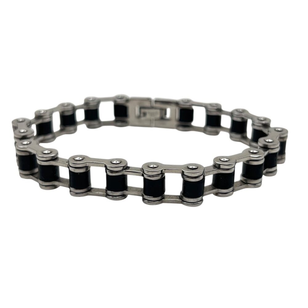 Colibri Stainless Steel Bracelet Black Silver Tone Biker Chain Link Mens 7.75 - Picture 7 of 7